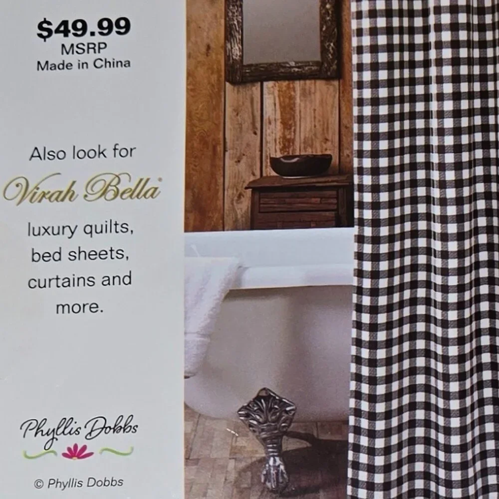 Virah Bella Luxury Cloth Shower Curtain Black & White 13 Piece Set (NWT) 72 x 72